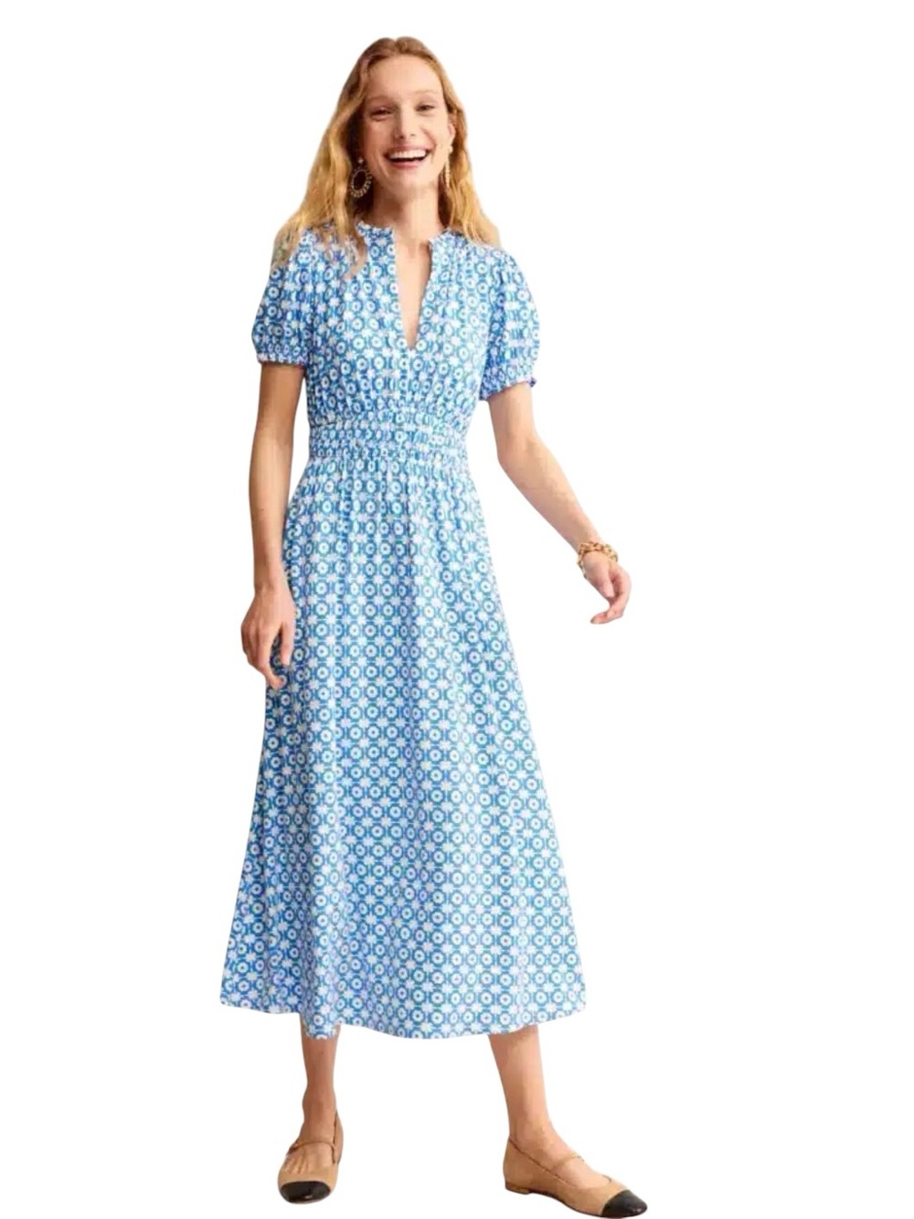 Boden Blue and White Midi Dress